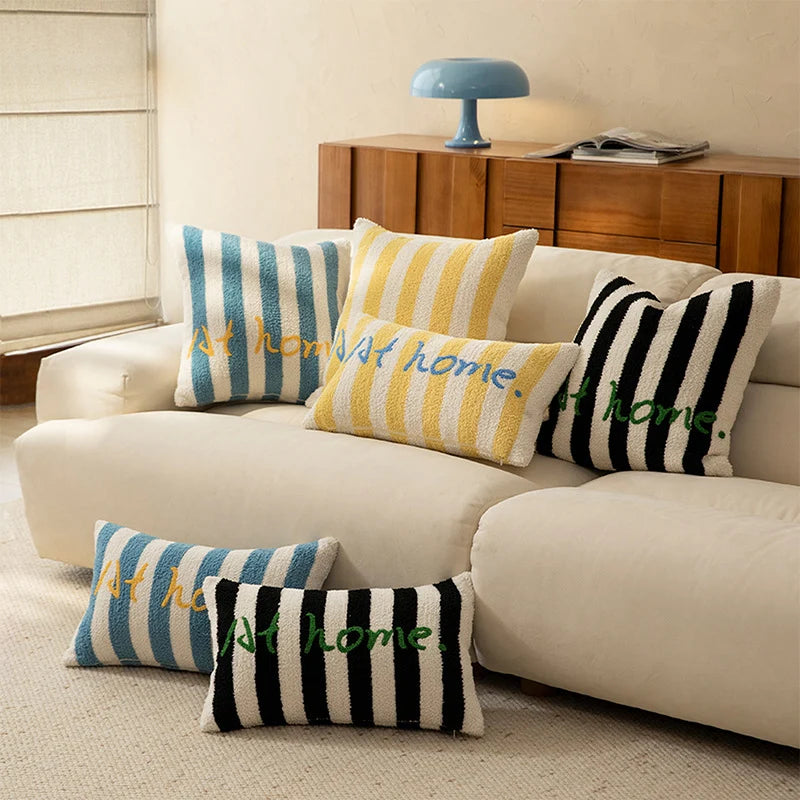 Decorative Pillow Striped Bouclé Embroidered 18x18