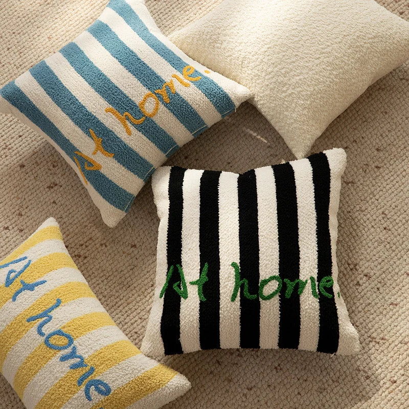 Decorative Pillow Striped Bouclé Embroidered 18x18