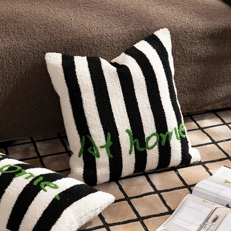 Decorative Pillow Striped Bouclé Embroidered 18x18