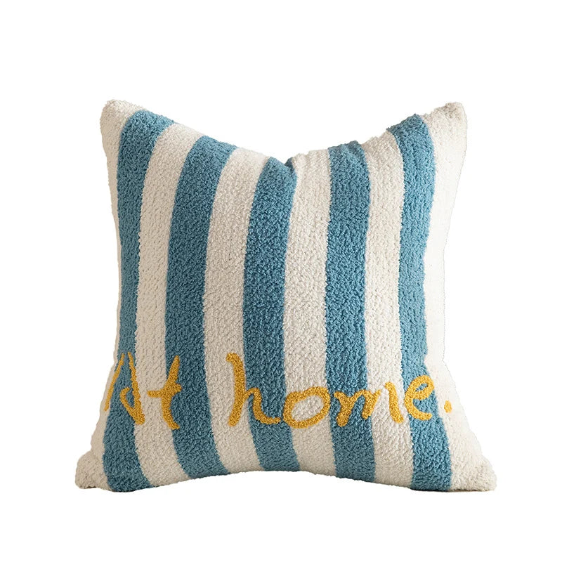 Decorative Pillow Striped Bouclé Embroidered 18x18