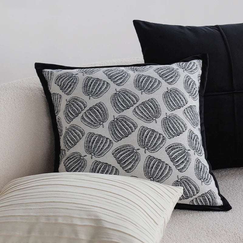 Decorative Pillow Woven Pumpkin Jacquard Cover & Velvet Trim 18x18
