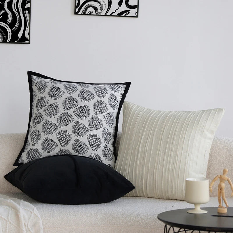 Decorative Pillow Woven Pumpkin Jacquard Cover & Velvet Trim 18x18