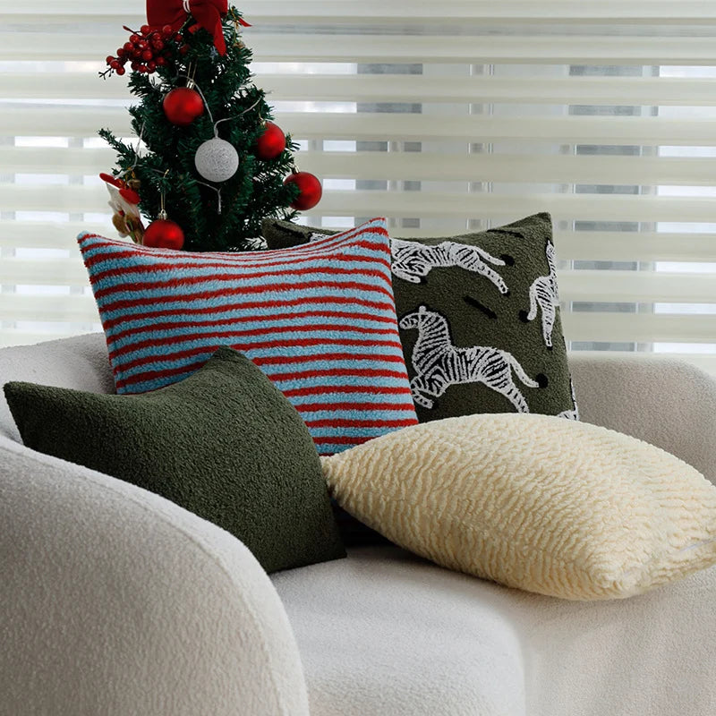 Decorative Pillowcase Teddy Fleece Zebra Stripe Hidden Zipper