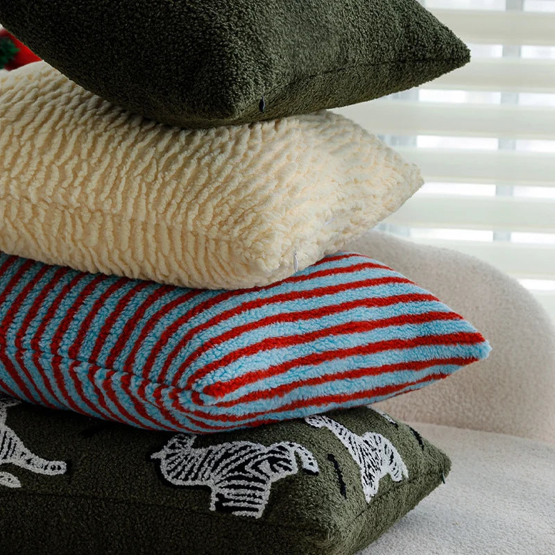 Decorative Pillowcase Teddy Fleece Zebra Stripe Hidden Zipper