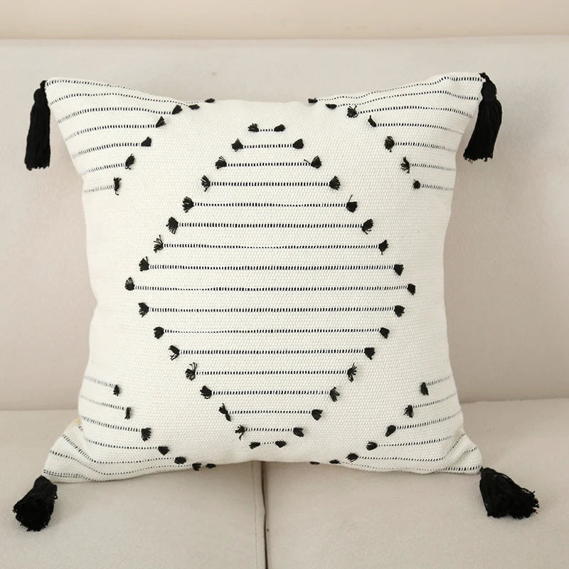 Decorative Throw Pillow Cotton-Blend Hand-Tufted Embroidery & Tassels