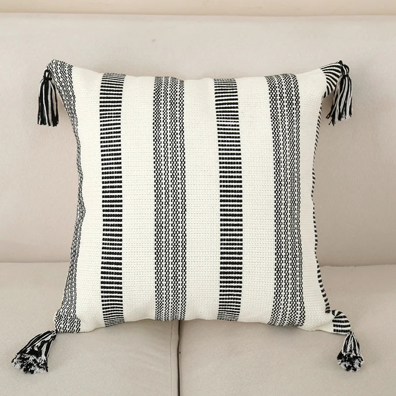Decorative Throw Pillow Cotton-Blend Hand-Tufted Embroidery & Tassels