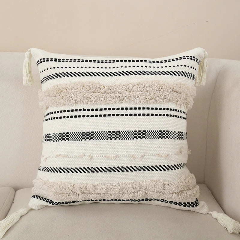 Decorative Throw Pillow Cotton-Blend Hand-Tufted Embroidery & Tassels