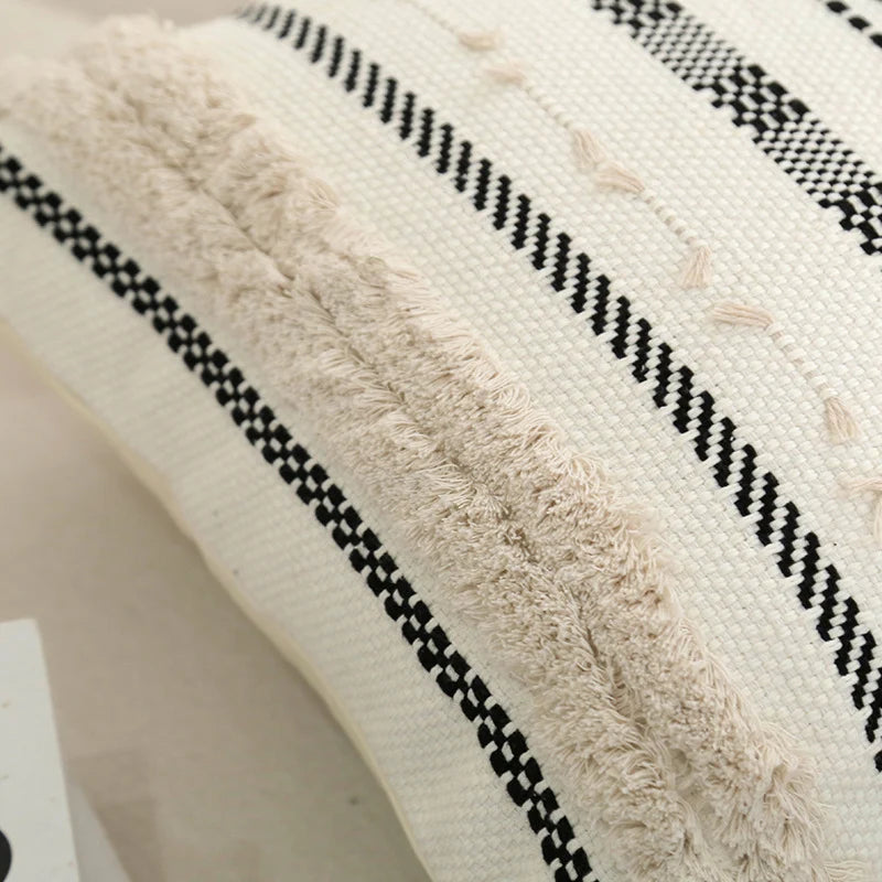 Decorative Throw Pillow Cotton-Blend Hand-Tufted Embroidery & Tassels