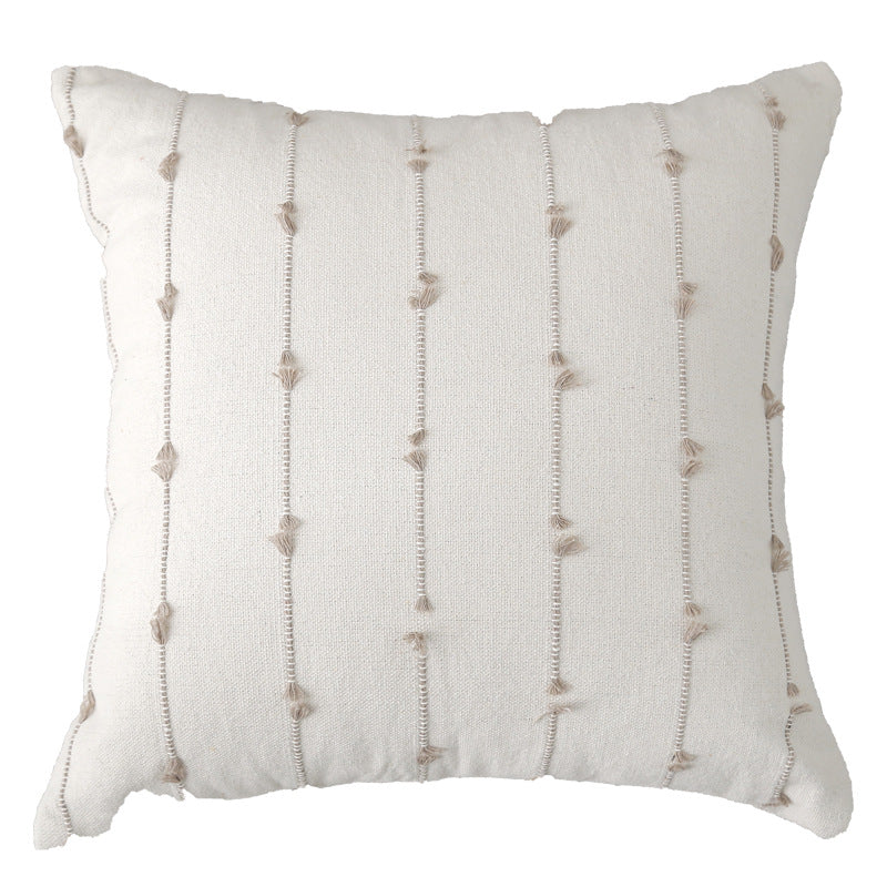 Decorative Throw Pillow Cotton Knotted Tassel Removable Cover & Insert