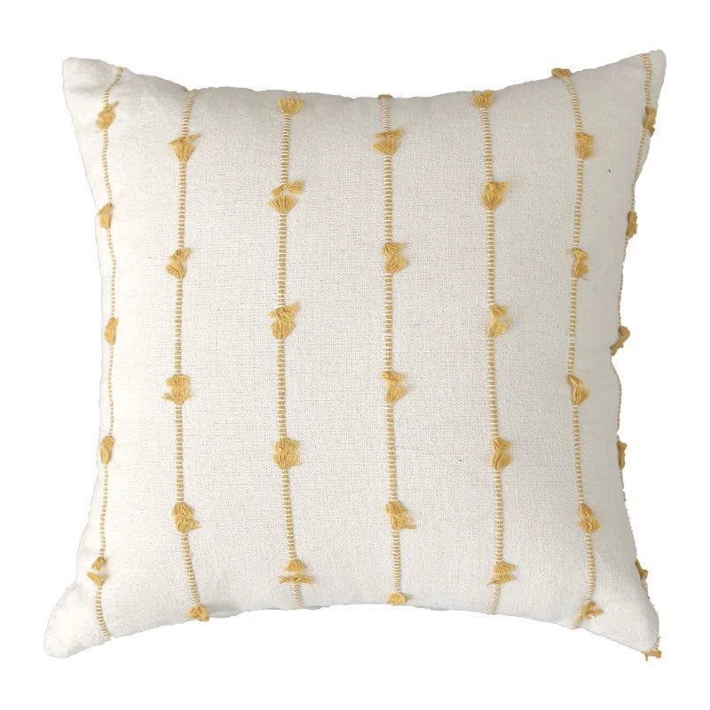 Decorative Throw Pillow Cotton Knotted Tassel Removable Cover & Insert