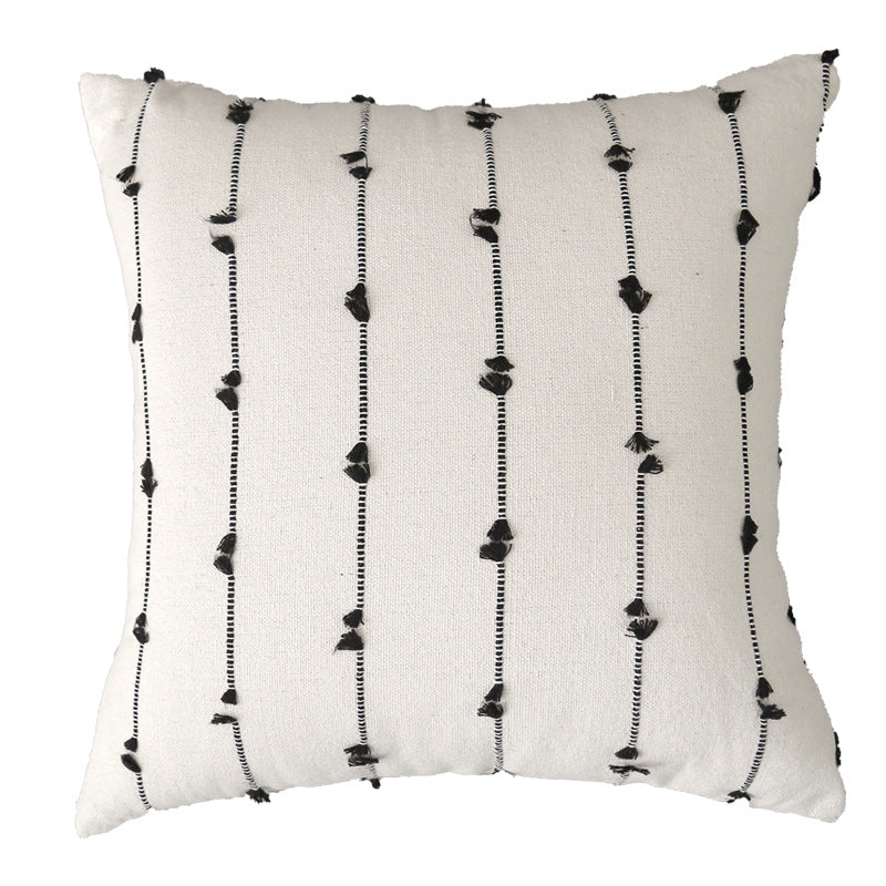Decorative Throw Pillow Cotton Knotted Tassel Removable Cover & Insert