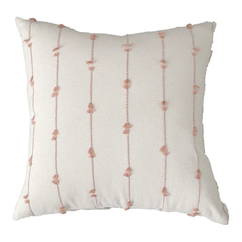 Decorative Throw Pillow Cotton Knotted Tassel Removable Cover & Insert