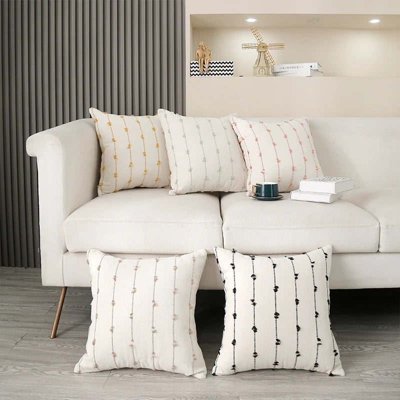 Decorative Throw Pillow Cotton Knotted Tassel Removable Cover & Insert