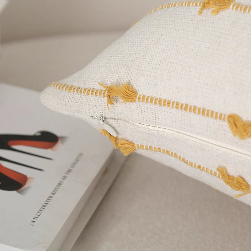 Decorative Throw Pillow Cotton Knotted Tassel Removable Cover & Insert