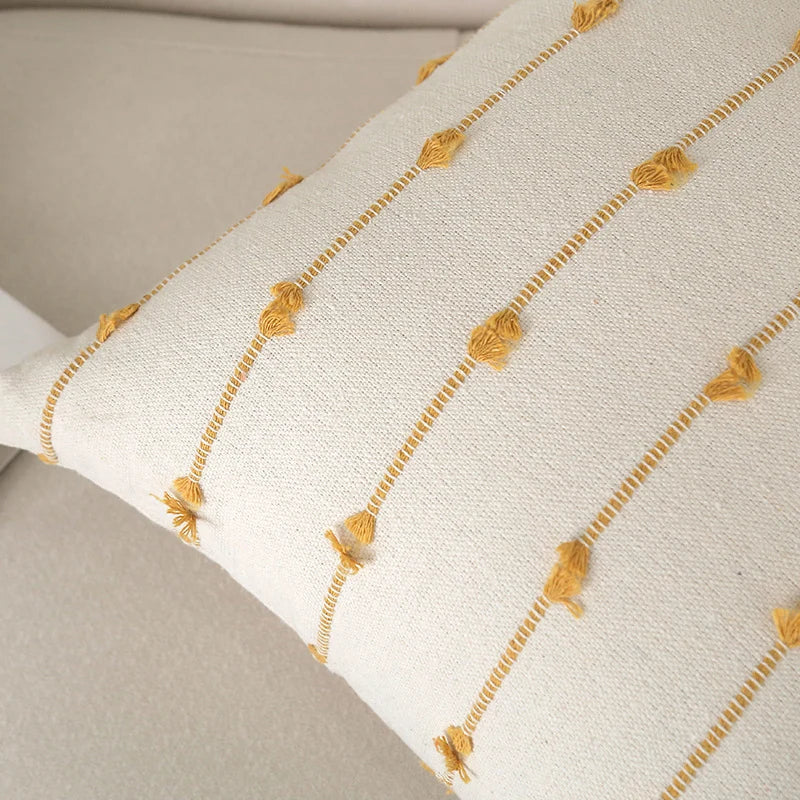 Decorative Throw Pillow Cotton Knotted Tassel Removable Cover & Insert