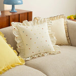Decorative Throw Pillow Embroidered Floral & Ruffled Edge