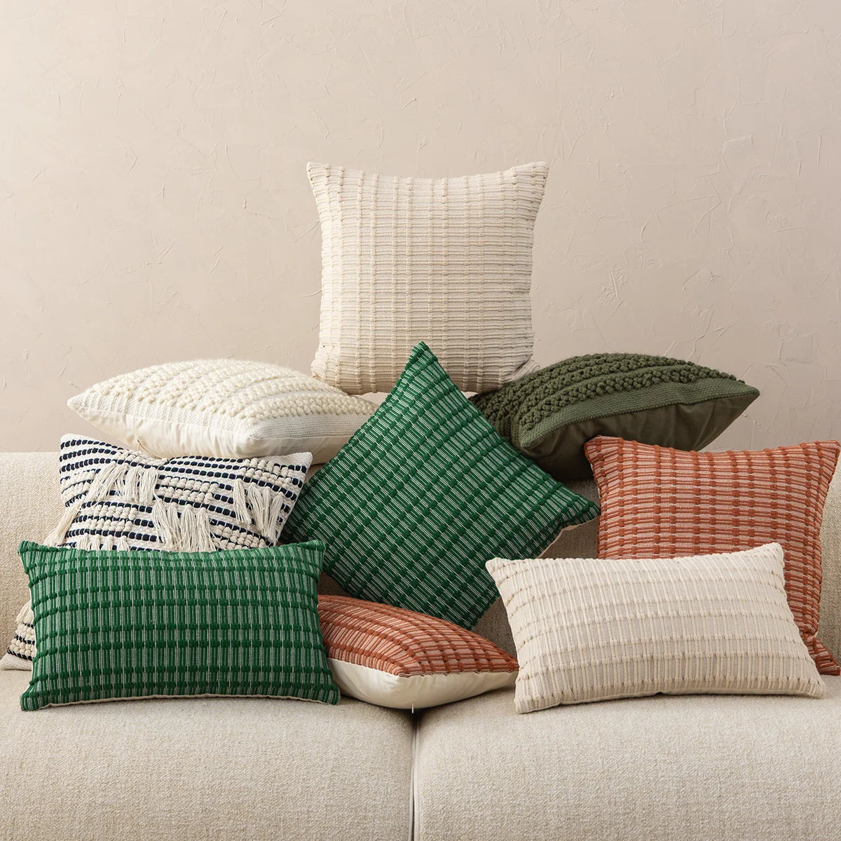 Decorative Throw Pillow Handwoven Relief Texture Hidden Zipper