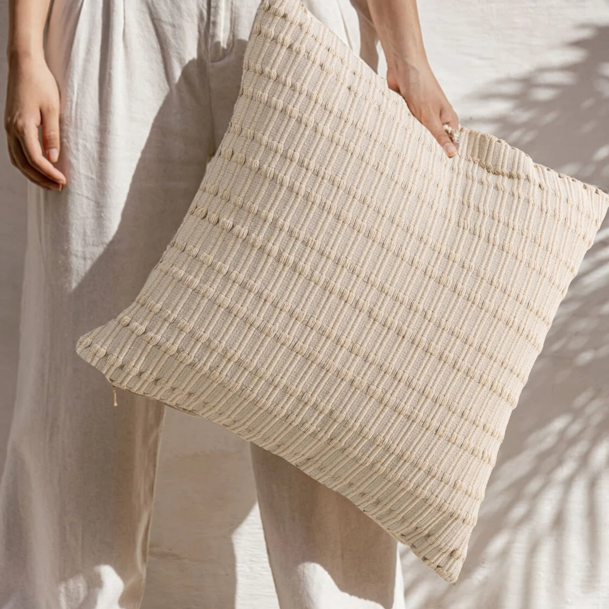 Decorative Throw Pillow Handwoven Relief Texture Hidden Zipper