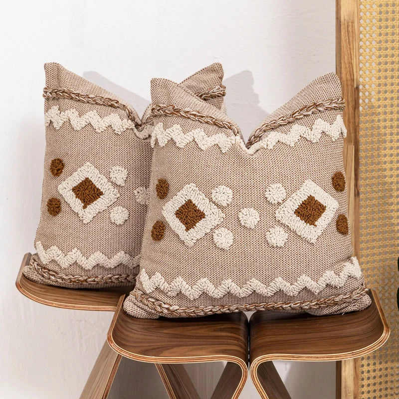 Decorative Throw Pillow Handwoven Tufted Cotton-Blend Removable Zip Cover