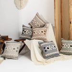 Decorative Throw Pillow Handwoven Tufted Cotton-Blend Removable Zip Cover