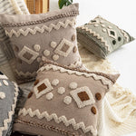 Decorative Throw Pillow Handwoven Tufted Cotton-Blend Removable Zip Cover