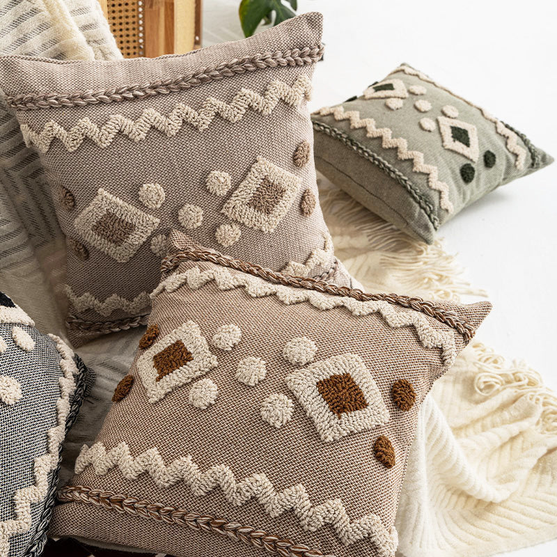 Decorative Throw Pillow Handwoven Tufted Cotton-Blend Removable Zip Cover