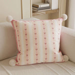Decorative Throw Pillow Heart Stripe & Pom-Pom Machine-Washable Cover