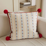 Decorative Throw Pillow Heart Stripe & Pom-Pom Machine-Washable Cover