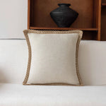 Decorative Throw Pillow Linen-Feel Cover & Handwoven Jute Trim