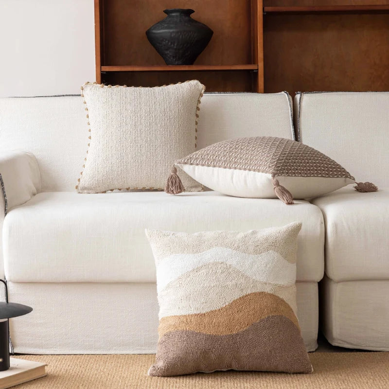 Decorative Throw Pillow Linen-Feel Cover & Handwoven Jute Trim
