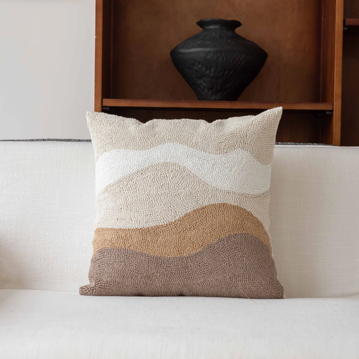 Decorative Throw Pillow Linen-Feel Cover & Handwoven Jute Trim