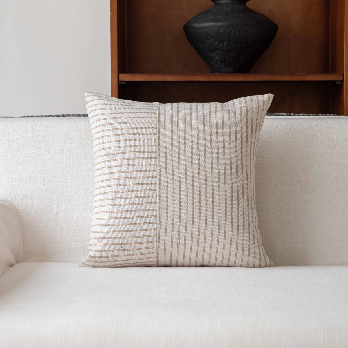 Decorative Throw Pillow Linen-Feel Cover & Handwoven Jute Trim
