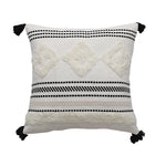 Decorative Throw Pillow Textured Woven Cotton Pom-Pom Removable Cover