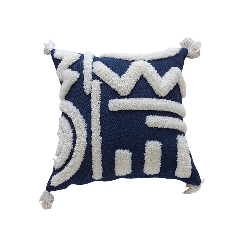 Decorative Throw Pillow Tufted Sherpa Tassel Corners 17.7 Inch
