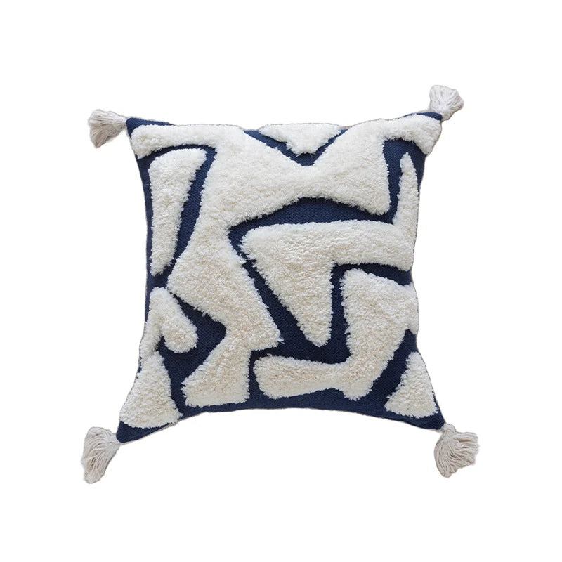 Decorative Throw Pillow Tufted Sherpa Tassel Corners 17.7 Inch