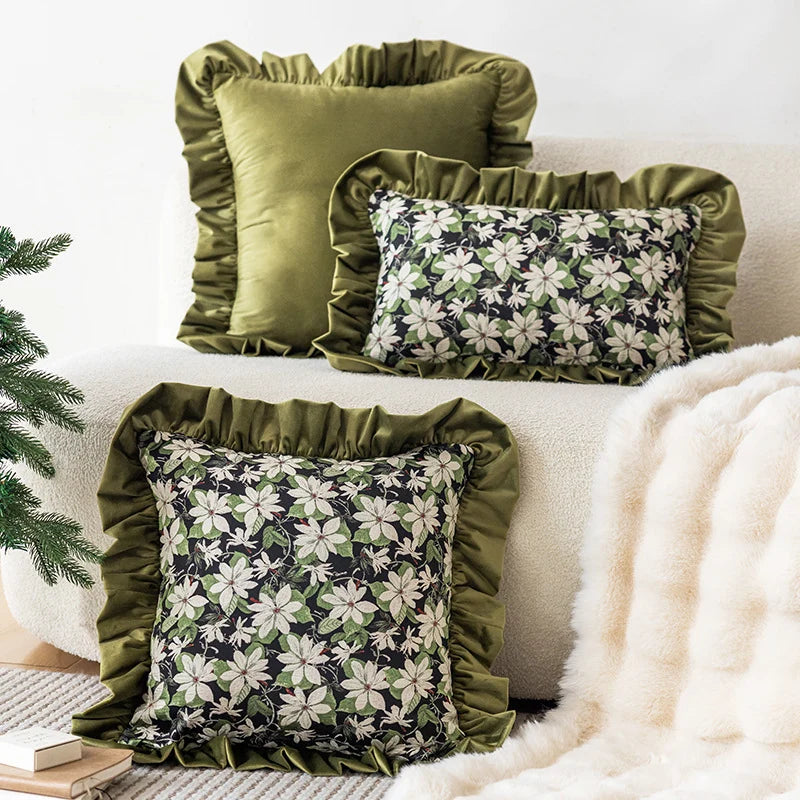 Decorative Throw Pillow Velvet Ruffled Flange Plush Insert