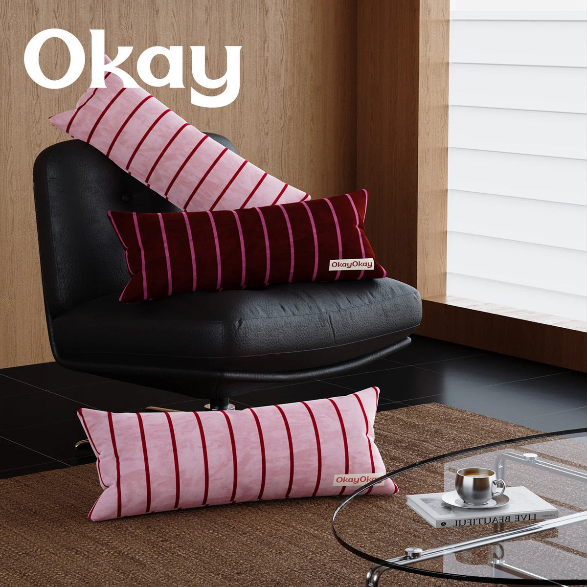 Decorative Throw Pillow Velvet Vertical Stripe Removable Cover