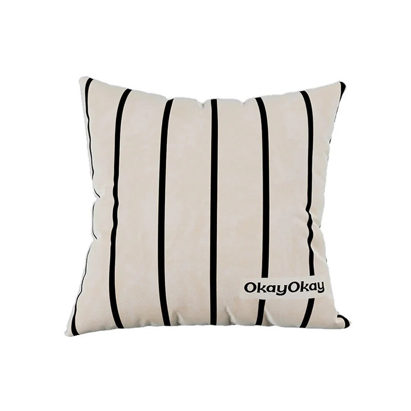 Decorative Throw Pillow Velvet Vertical Stripe Removable Cover