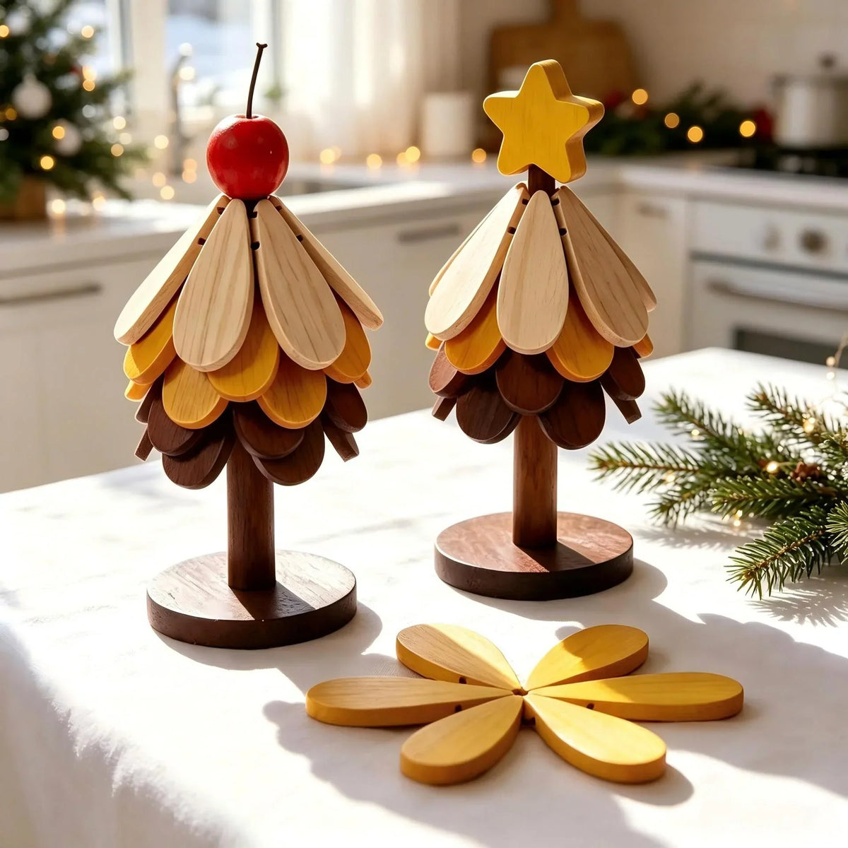 Decorative Tree Figure Sustainably Treated Wood & Vibrant Leaves