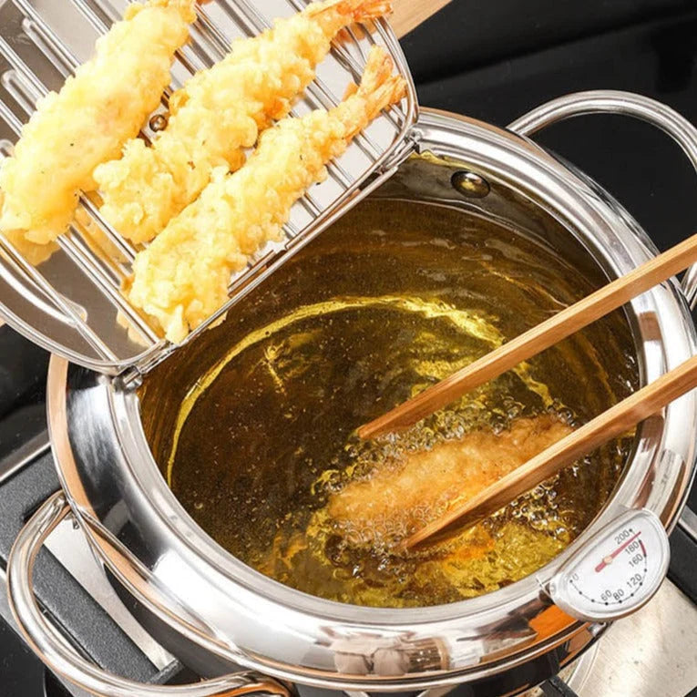 Deep Fryer Pot Removable Thermometer Splatter-Reducing Lid