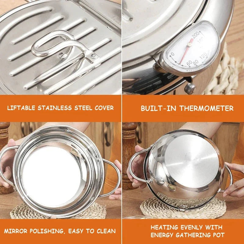 Deep Fryer Pot Removable Thermometer Splatter-Reducing Lid