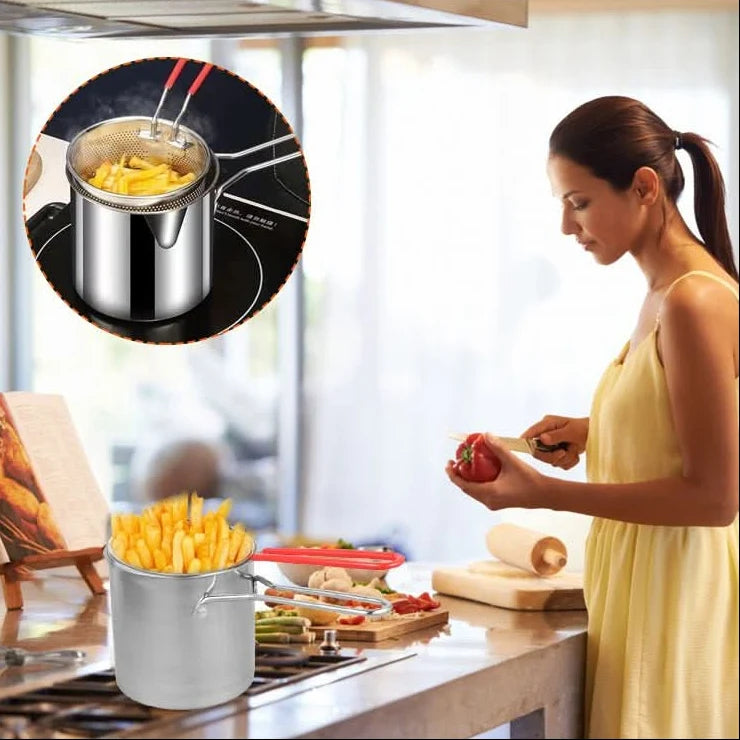 Deep Frying Pot Stainless Steel Oil-Saving 1.2L