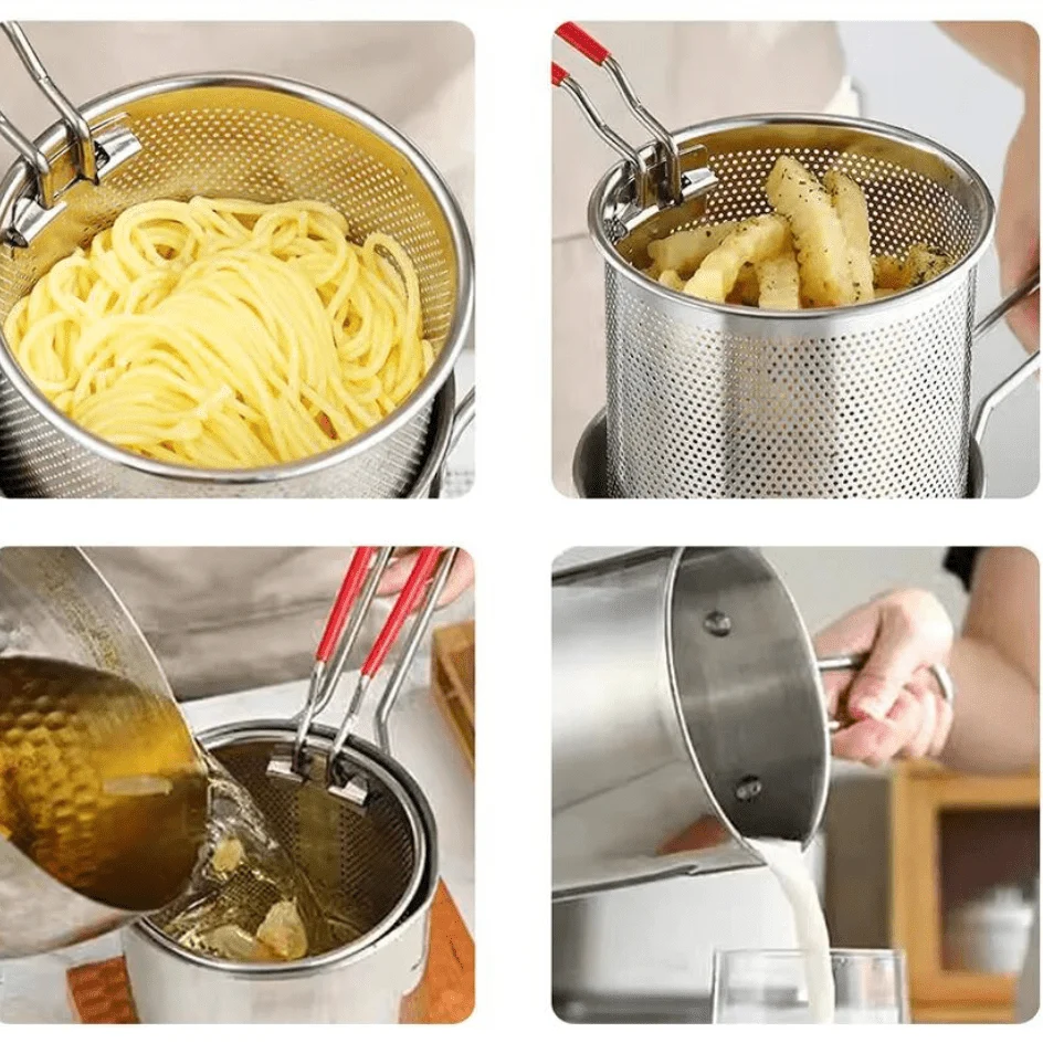 Deep Frying Pot Stainless Steel Oil-Saving 1.2L