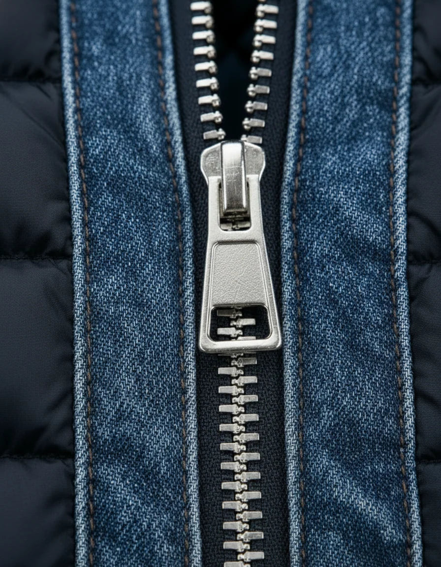 Denim Jacket Quilted Lining Stand Collar Front Zipper
