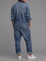 Denim Jumpsuit Lightweight Cotton Button-Front Utility Pockets