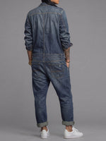 Denim Jumpsuit Lightweight Cotton Button-Front Utility Pockets