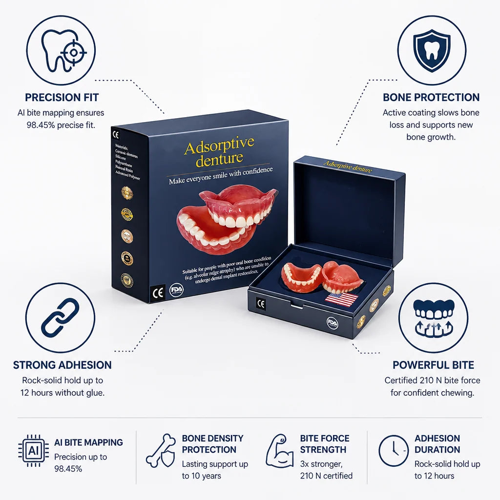 Dentures Custom-Fit Upper & Lower 12-Hour Hold Without Glue
