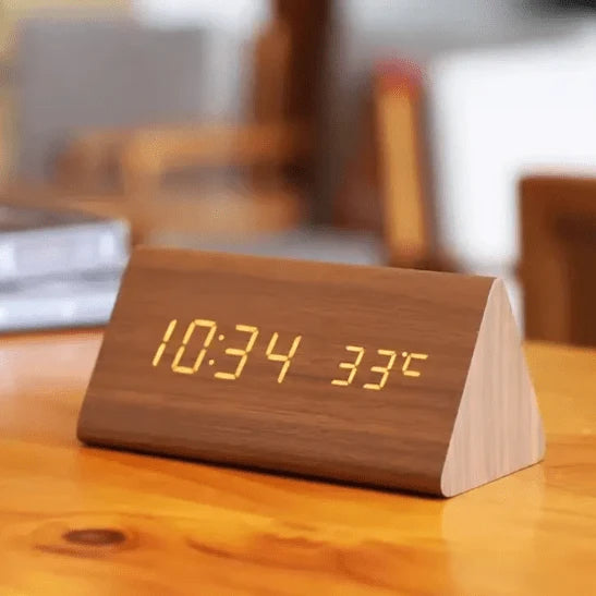 Desk Clock Wooden LED Voice-Activated Alarm Function