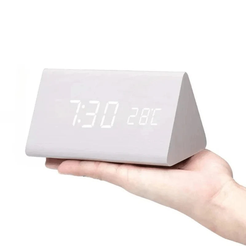 Desk Clock Wooden LED Voice-Activated Alarm Function