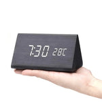 Desk Clock Wooden LED Voice-Activated Alarm Function